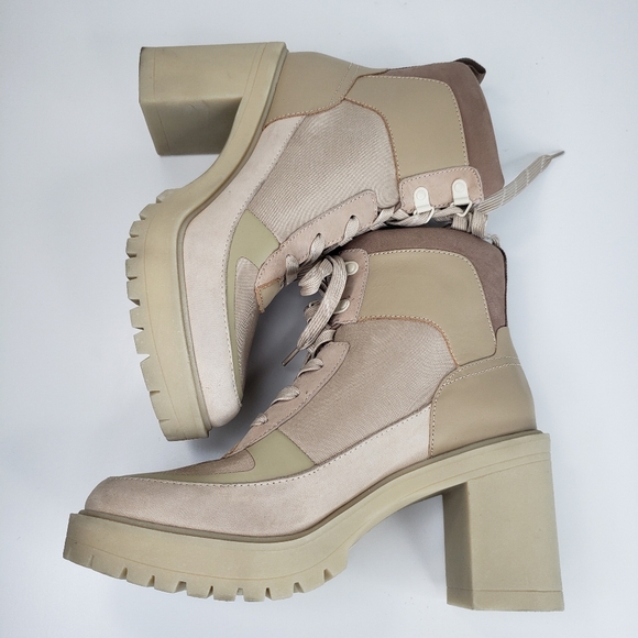 Dolce Vita Collin Dune Leather Nylon Chunky Heel Lace up Combat Boots Sz 9 - Picture 6 of 12